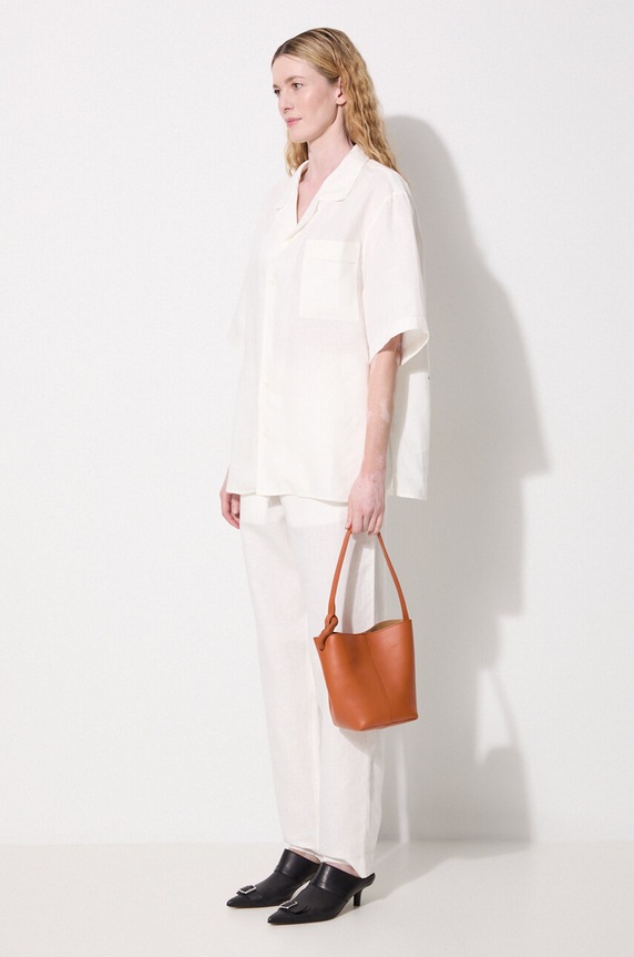 Lanene hlače Pangaia DNA Linen Trousers 10001914 bijela SS24