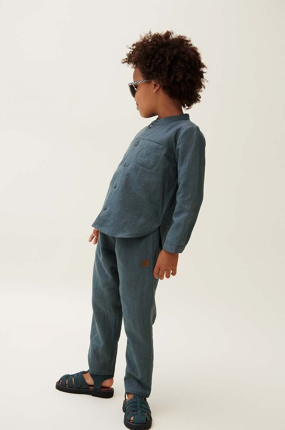 Liewood spodnie z domieszką lnu dziecięce Orlando Linen Pants tkanina niebieski LW19361