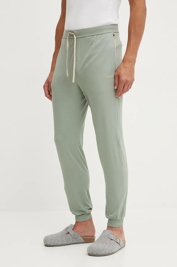 BOSS nohavice loungewear pánske bavlnené s elastanom Mix&Match Pants s elastanom zelená 50515305