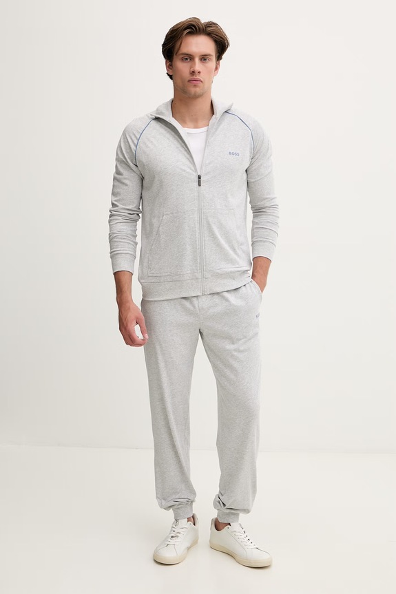 BOSS loungwear hlače za muškarce od pamuka s elastanom Mix&Match Pants 50515305 siva SS26