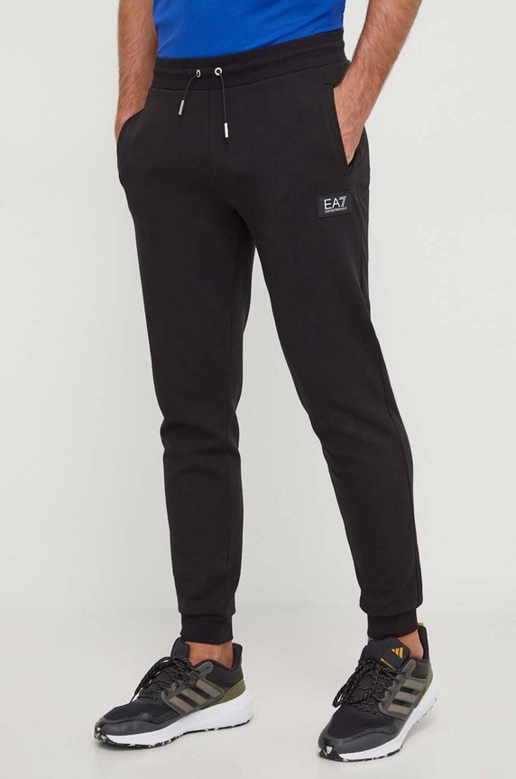 Spodnji del trenirke EA7 Emporio Armani Pletenina črna 3DPP77.PJUEZ