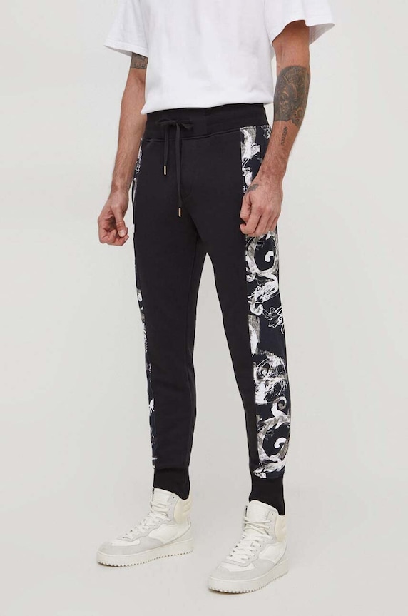 Versace Jeans Couture spodnie dresowe bawełniane wzorzyste czarny 76GAA3C0
