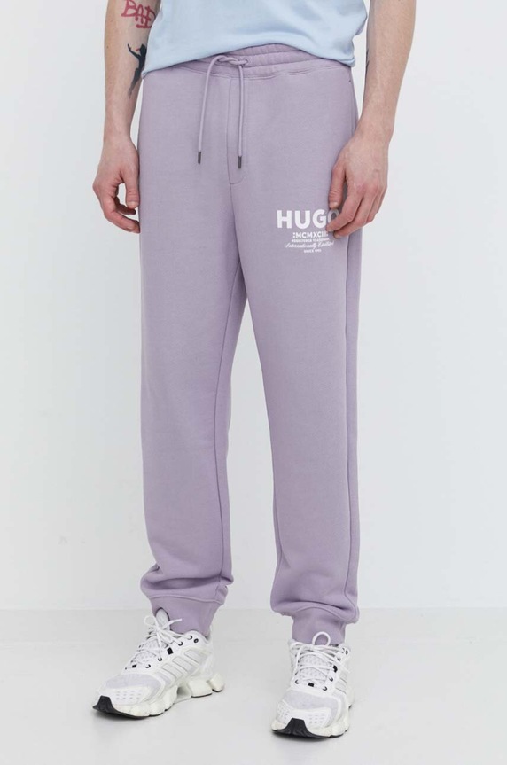 Bavlněné tepláky Hugo Blue Nevez pletenina fialová 50510734