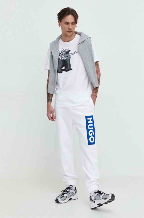 Bavlněné tepláky Hugo Blue Nuram 50522365 bílá SS24