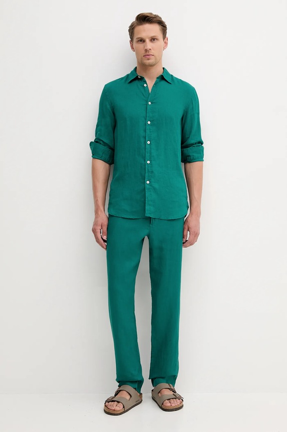 Lněné kalhoty United Colors of Benetton 4AGHUF00M tyrkysová SS25