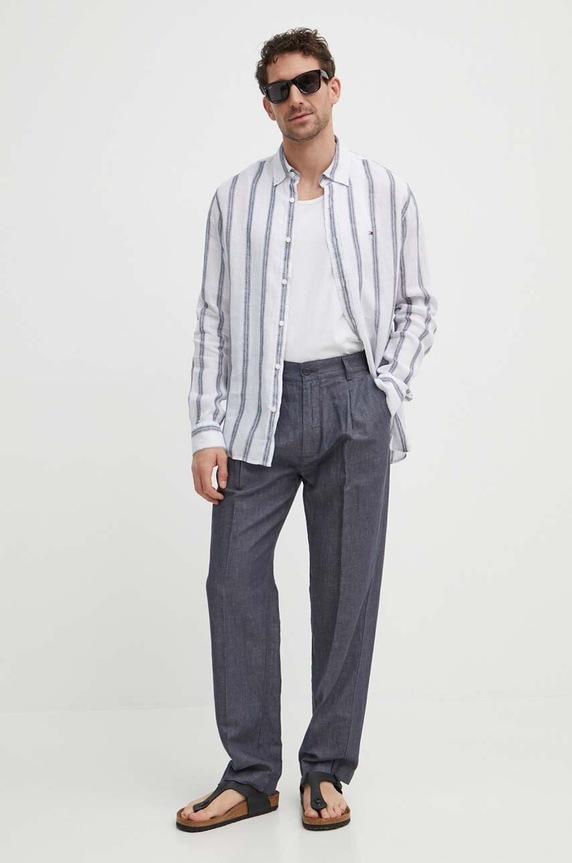 Hlače Pepe Jeans RELAXED PLEATED LINEN PANTS PM211700 siva SS24