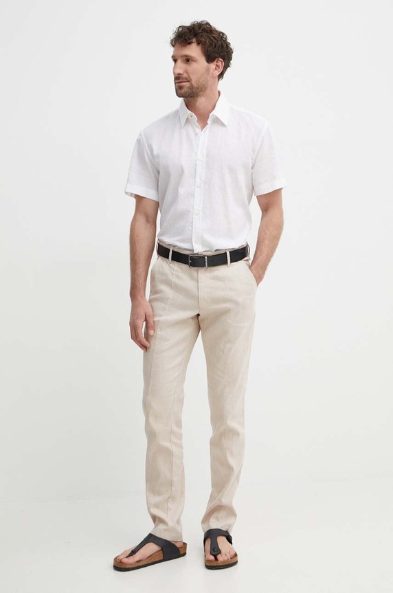 Michael Kors spodnie lniane CS4303L1T2 beżowy SS24