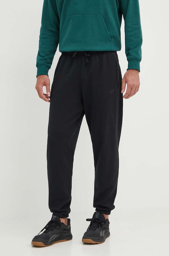 New Balance pantaloni de trening din bumbac bumbac negru MP41508BK