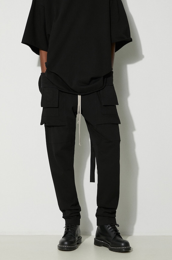 Rick Owens cotton trousers Knit Pants Creatch Cargo Drawstring plain black DU01D1376.RIG.09
