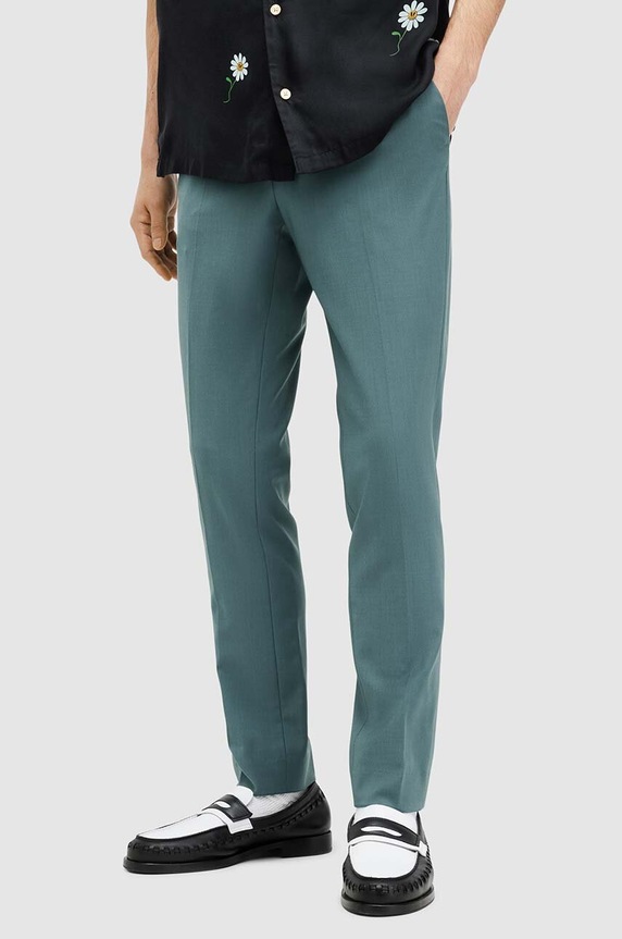 AllSaints spodnie z wełną MOAD TROUSER MM514Z turkusowy SS24
