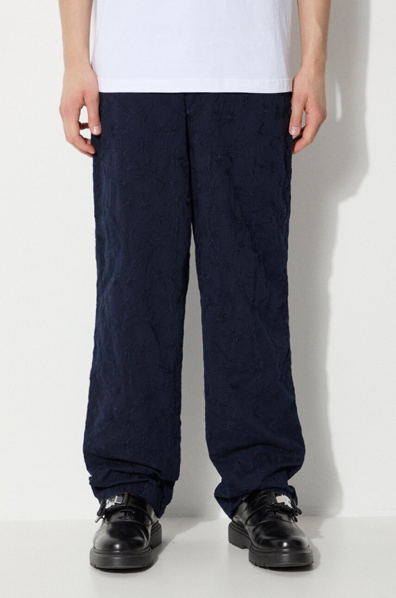 Bavlnené nohavice Corridor Floral Embroidered Trouser nášivka tmavomodrá TR0076