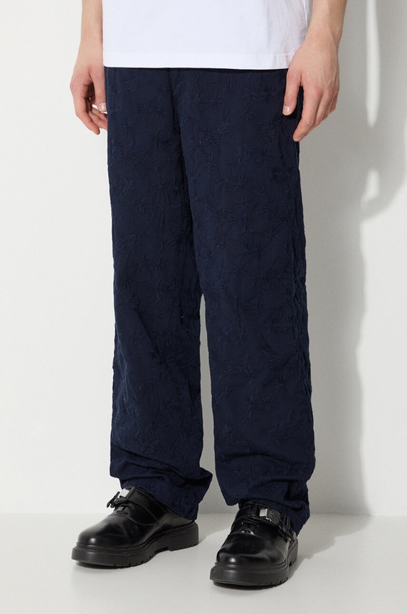 Bavlnené nohavice Corridor Floral Embroidered Trouser tmavomodrá TR0076