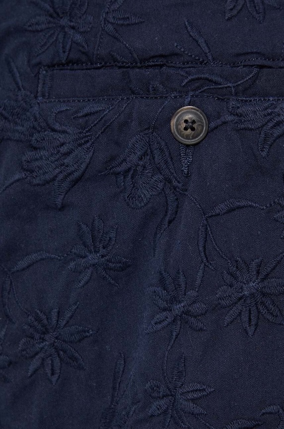 Bavlnené nohavice Corridor Floral Embroidered Trouser TR0076 tmavomodrá