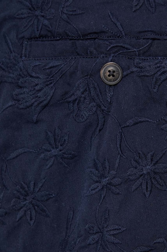 Bavlnené nohavice Corridor Floral Embroidered Trouser TR0076 tmavomodrá