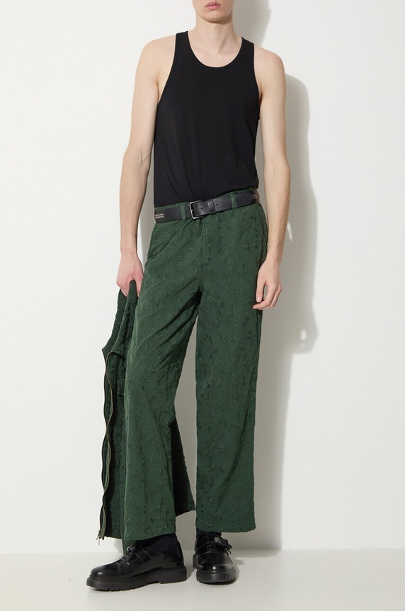 Corridor pantaloni de bumbac Floral Embroidered Trouser cu modele verde TR0076