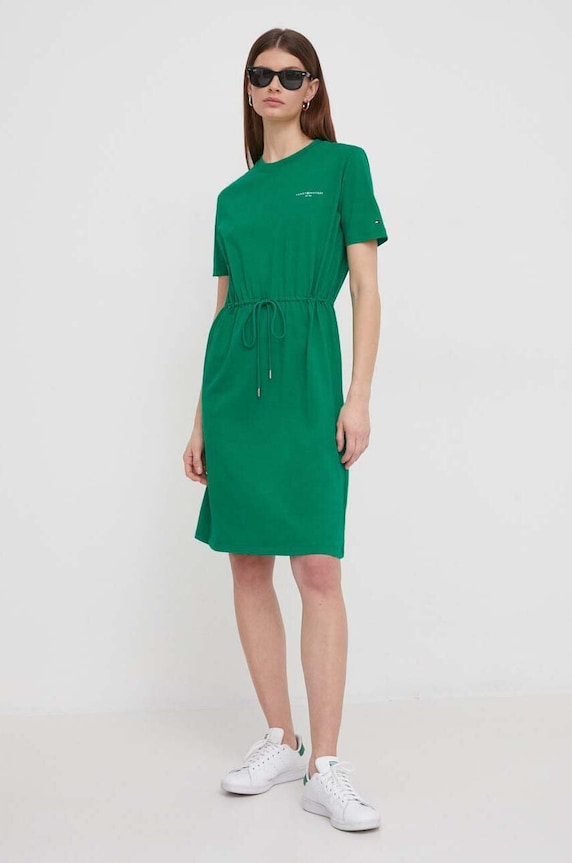 Pamučna haljina Tommy Hilfiger WW0WW40734 zelena AW24
