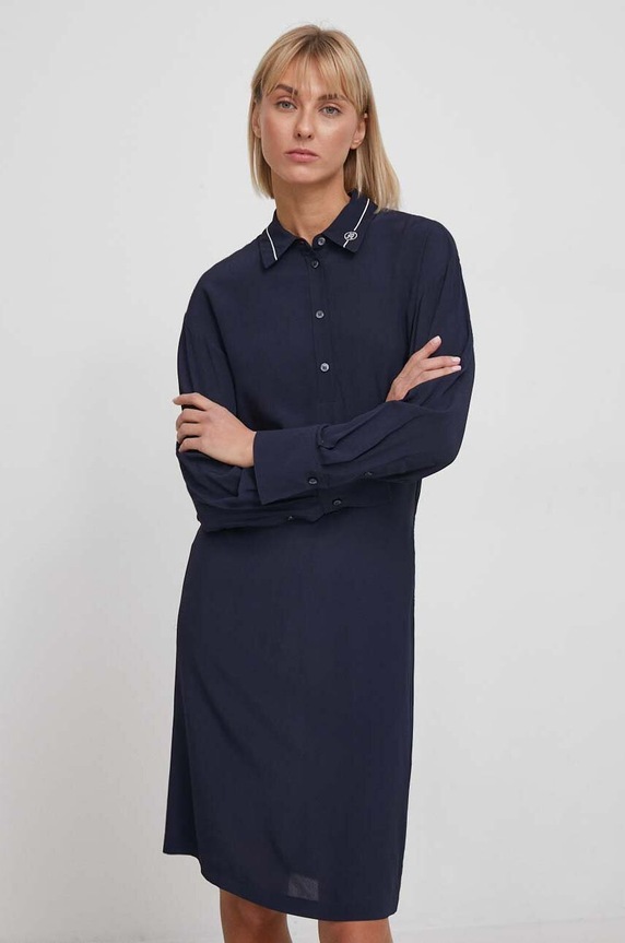 Šaty Tommy Hilfiger viskóza tmavomodrá WW0WW41009