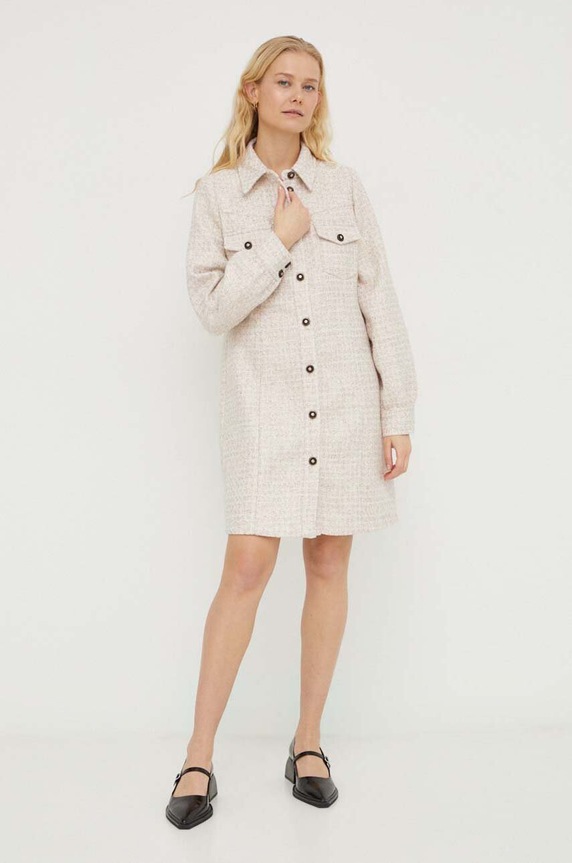 Bruuns Bazaar sukienka z domieszką wełny BBW3699 beżowy SS24