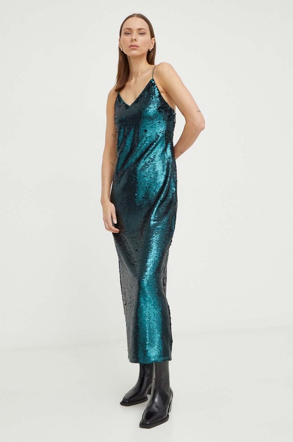 Φόρεμα Samsoe Samsoe μυτερό άκρο πράσινο F23400083