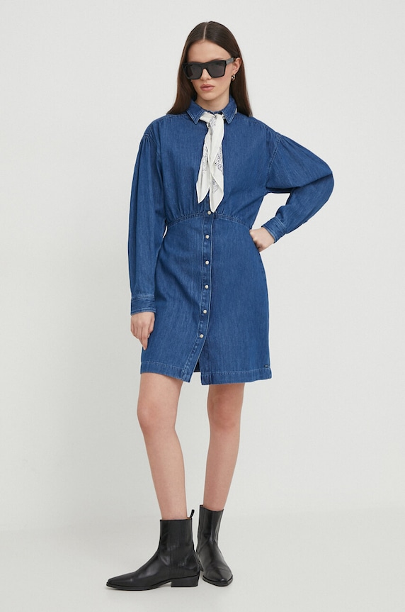 Rifľové šaty Pepe Jeans JULIE bavlna tmavomodrá PL953449
