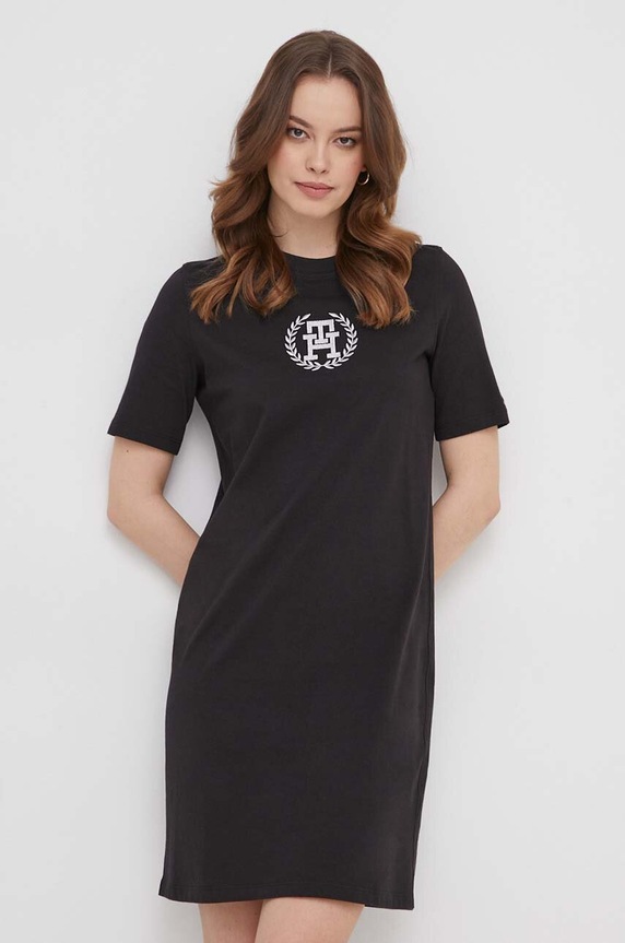 Bavlněné šaty Tommy Hilfiger mini černá WW0WW41757