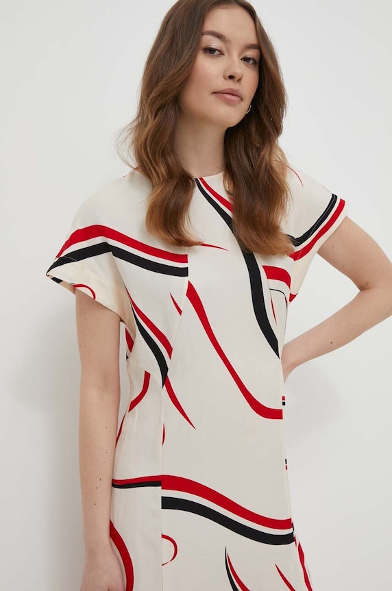 Haljina s dodatkom lana Tommy Hilfiger šarena WW0WW42031
