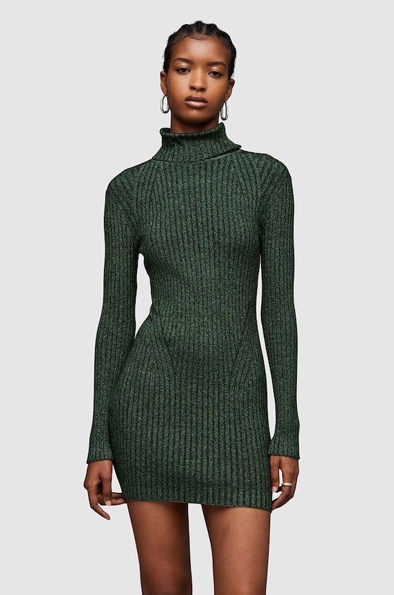 Obleka AllSaints Juliette Pletenina zelena WD269Z