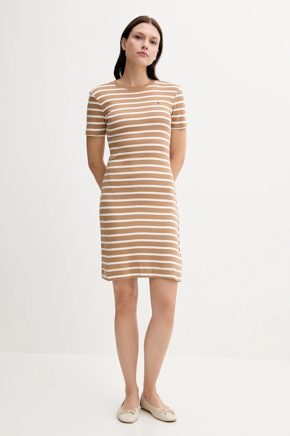 Bavlnené šaty Tommy Hilfiger WW0WW42721 béžová AW25
