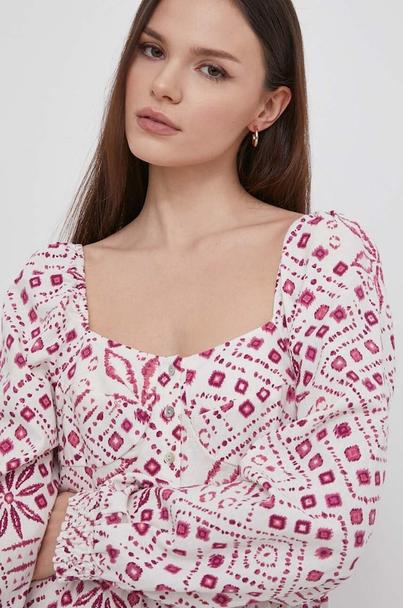 Šaty s prímesou ľanu Pepe Jeans DOXA ružová PL953498