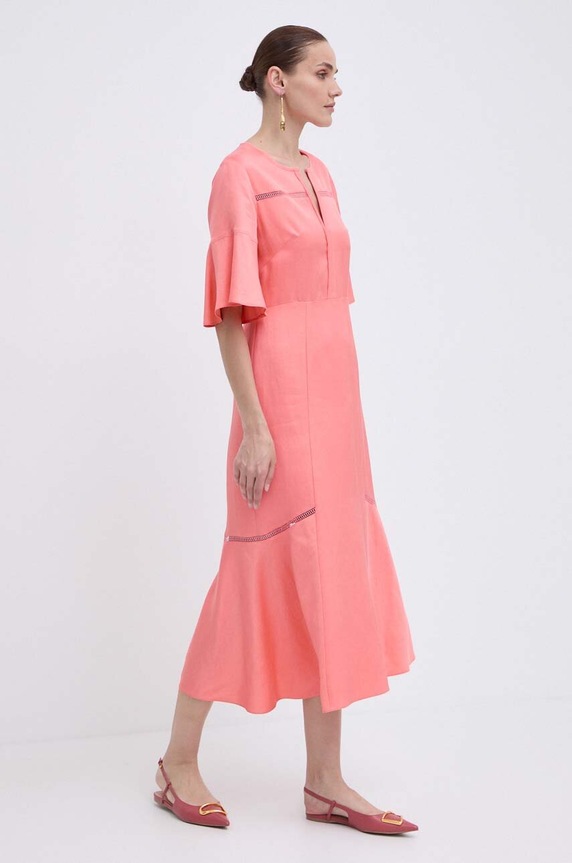Haljina s dodatkom lana BOSS 50512807 roza SS24