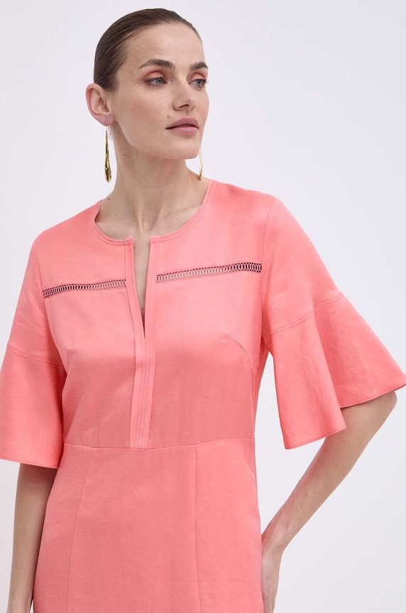 Haljina s dodatkom lana BOSS 50512807 roza