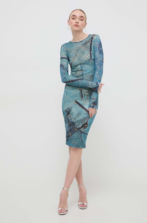 Šaty Versace Jeans Couture krajka tyrkysová 76HAO938.JS279
