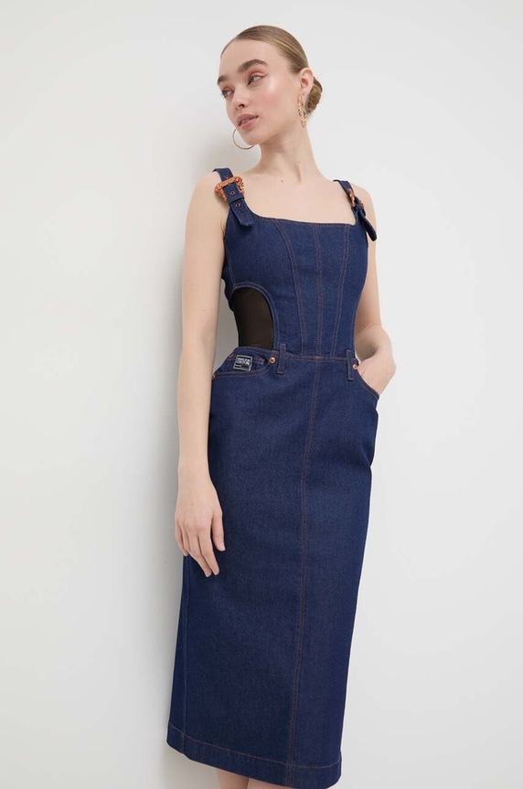 Versace Jeans Couture rochie din denim midi bleumarin 76HAO953.DW023L54