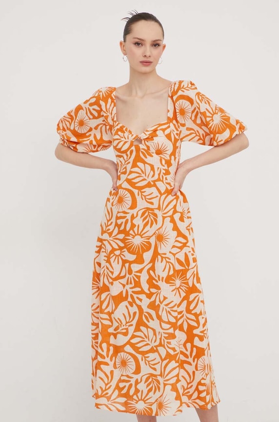 Billabong rochie din bumbac rotund portocaliu ABJWD00664