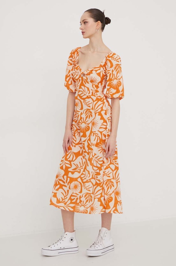 Billabong rochie din bumbac ABJWD00664 portocaliu SS24