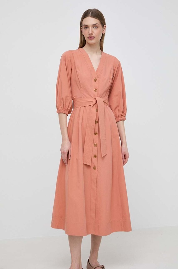 Twinset rochie din bumbac fixat portocaliu 241TT2051