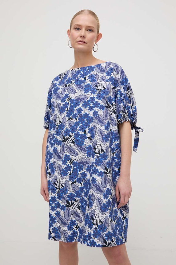 Памучна рокля Weekend Max Mara флорален син 2415221102600