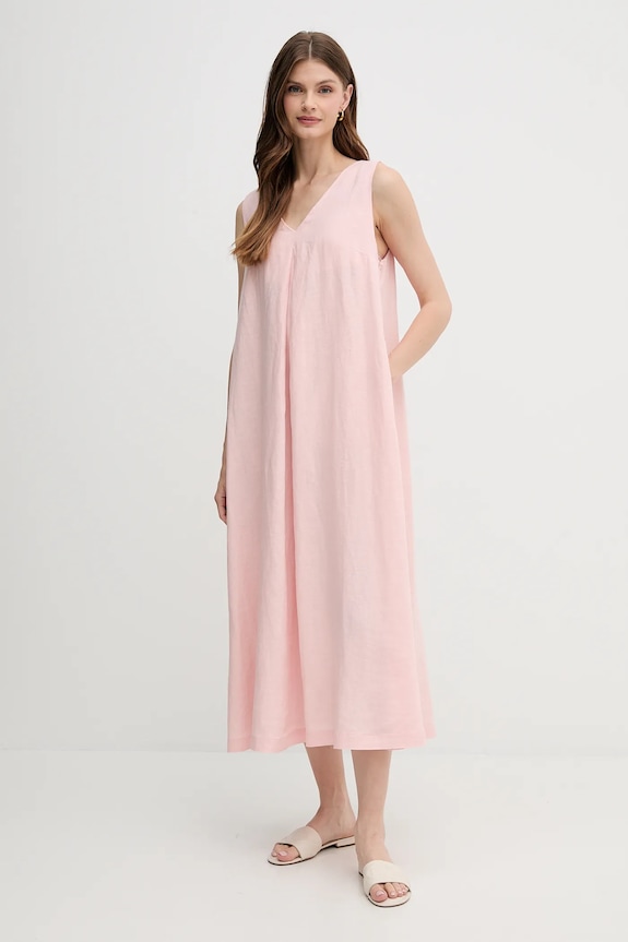 Lanena obleka United Colors of Benetton 4AGHDV07C roza SS25