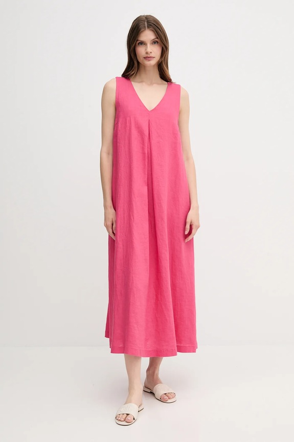 Lanena obleka United Colors of Benetton roza 4AGHDV07C