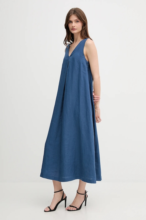 United Colors of Benetton vestito di lino 4AGHDV07C blu navy SS25