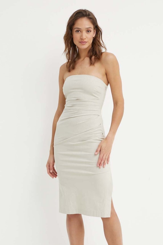 Sisley sukienka z elastanem beżowy 4ORPLV05M