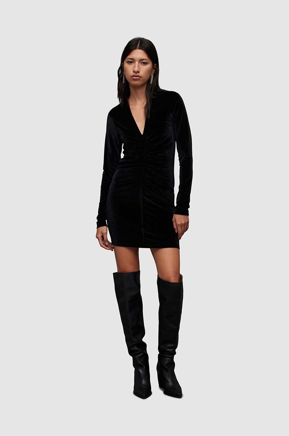 Φόρεμα AllSaints Anya Velvet μακρύ μαύρο WD289Z