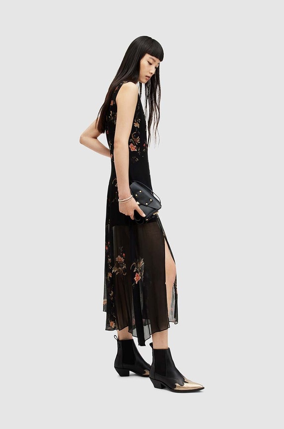 Φόρεμα AllSaints Jules Floral Tanana WD681Z μαύρο