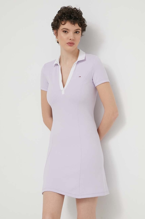 Tommy Jeans rochie cu guler violet DW0DW17937