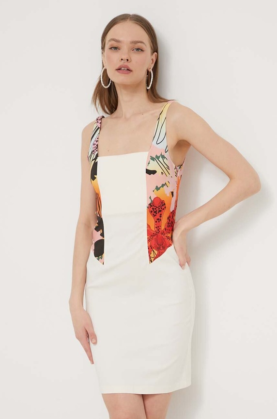 Šaty Desigual MARBELLA LACROIX s elastanom béžová 24SWVW75