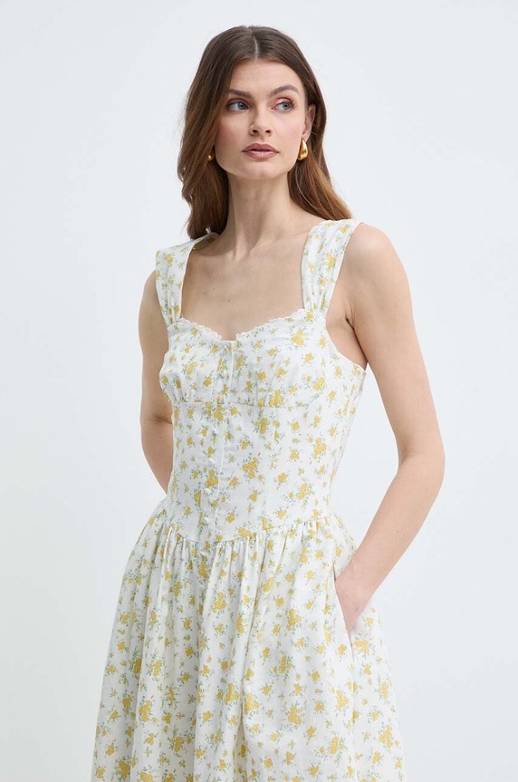 Îmbrăcăminte Bardot rochie din in 59248DB.YELLOW.FLO galben