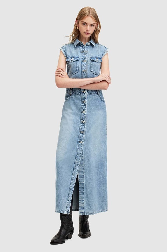AllSaints sukienka jeansowa BLAIR DENIM DRESS bawełna niebieski W183DA