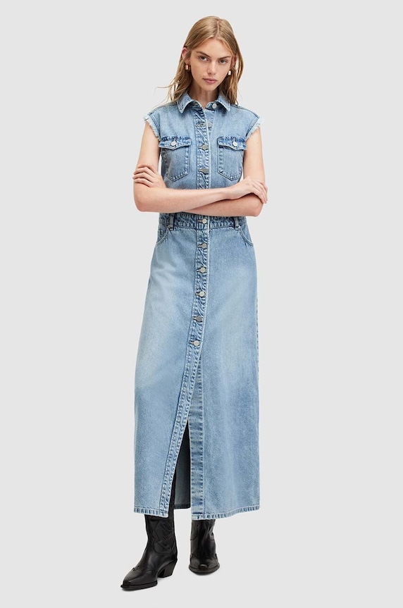 AllSaints sukienka jeansowa BLAIR DENIM DRESS bawełna niebieski W183DA