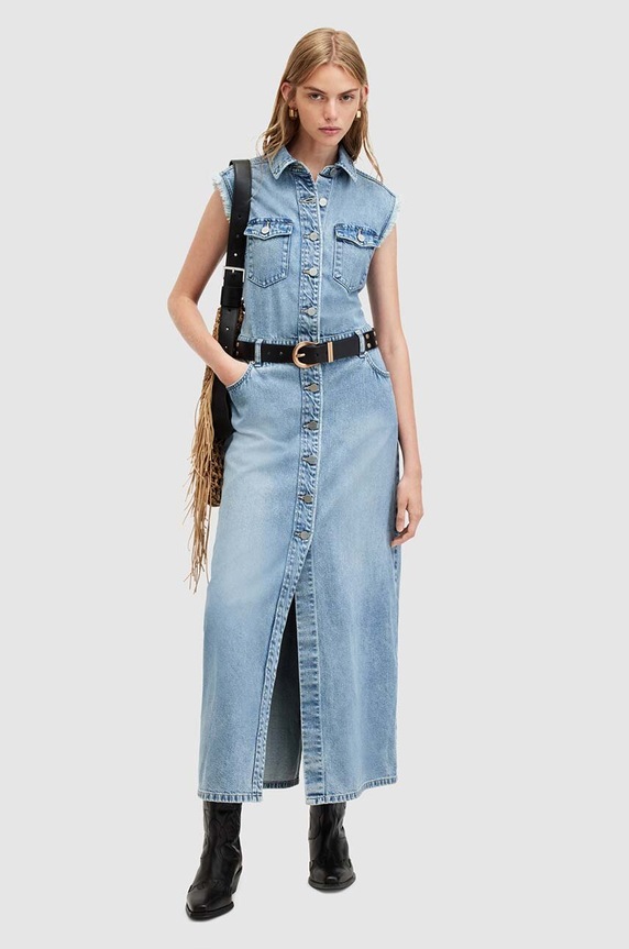 AllSaints sukienka jeansowa BLAIR DENIM DRESS W183DA niebieski