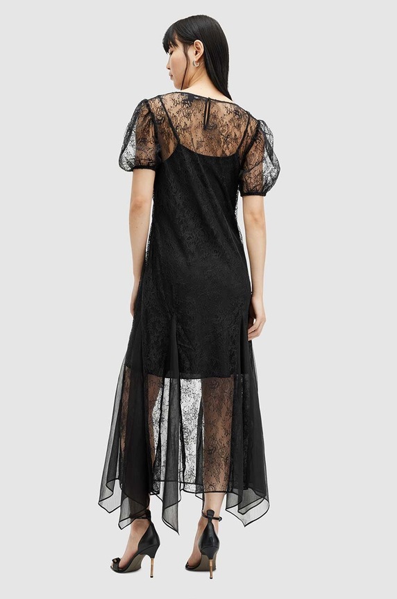 AllSaints ruha RAYNA LACE DRESS fekete WD574Z